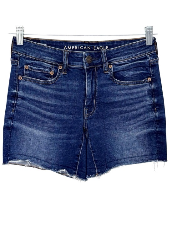 American Eagle Outfitters Pants - AMERICAN EAGLE Midi Denim Jean Shorts Raw Hem Dark Wash Size 6 Super Stretch